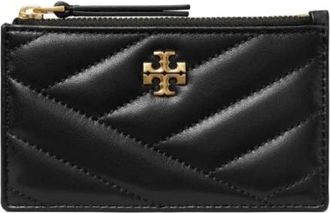Tory Burch Chevron Zip Card Case - Dames - Portefeuilles - Zwart - ONE Size - Leer - Accessoires