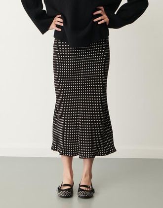 Finery Evelyn Polka Dot Midi Skirt in Black Spot at Nordstrom, Size 10