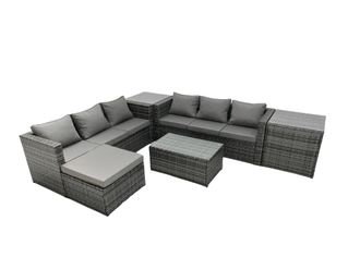 Fimous 7-seater Patio Coffee Table Sofa Set with 2 Side Tables Big Footstool in Dark Grey
