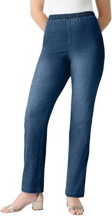 Roaman's Plus Size Comfort Stretch Straight Leg Jean in Medium Stonewash Sanded at Nordstrom, Size 12