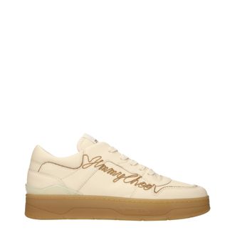 Jimmy Choo London Beige Leather Low Top Mens Sneakers