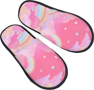 Generic Mens Slipper Rainbow Star Cloud Sky Warm Hotel Slippers Lightweight Fluffy Winter Slippers Bedroom Indoor L