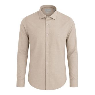 Michael Kors Casual Shirts, male, Beige, Size: 4XL Cotton Linen Slim Shirt