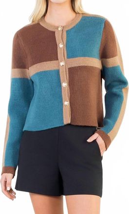 THML Clothing Colorblock Long Sleeve Cardigan In Brown