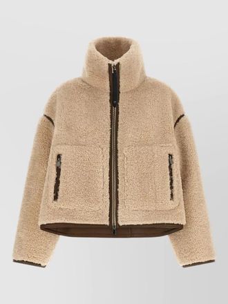 Pinko cropped jacket high collar shearling texture
