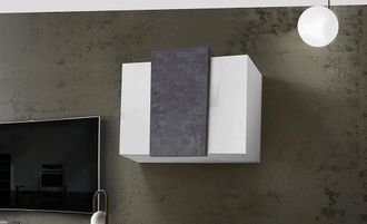 Dmora Dmora Mueble De Pared, Made In Italy, Con 3 Puertas, Mueble De Sal&oacute;n Suspendido, 90x38h66 Cm, Color Blanco Brillo Y Gris Ceniza, Con Embalaje Reforzad