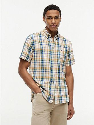 Tommy Hilfiger Classic Fit Check Linen Blend Short Sleeve Shirt