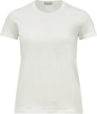 Moncler Tops, Dames, Wit, S, Katoen, Logo Motief T-Shirt
