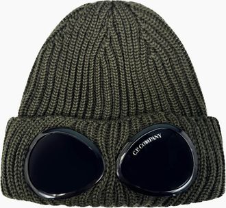 C.P. Company Mens CP Company Extra Fine Merino Wool Goggle Beanie Khaki - Green - Size: ONE size