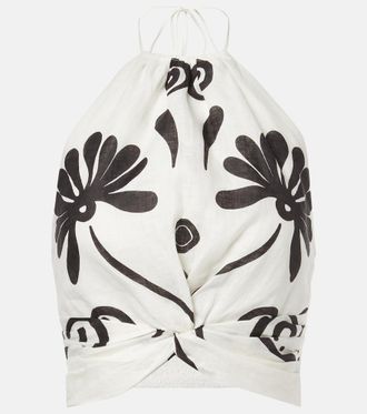 Cala de la Cruz Lodi floral halterneck linen top