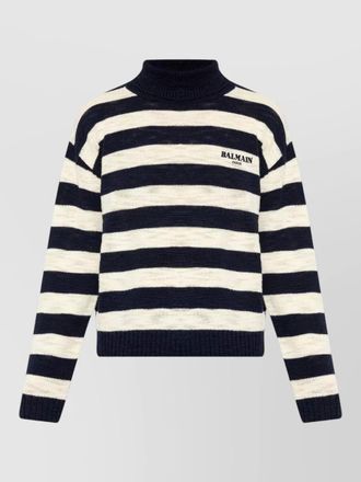 Balmain striped turtleneck sweater ribbed cuffs hem
