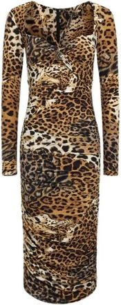 Roberto Cavalli Jaguar Print Jurk Lichtbruin Vrouw - Dames - Casual kleedjes - Bruin - XL - Kleedjes