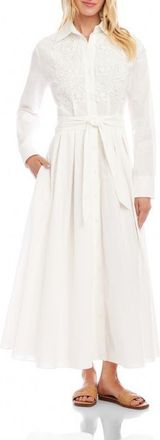 Karen Kane Floral Appliqu&eacute; Long Sleeve Cotton & Linen Shirtdress in Off White at Nordstrom, Size X-Large