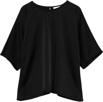 Forte_Forte Glanzende Satijnen Top met Halve Mouwen - Dames - T-shirts - Zwart - M - Satijn - Tops