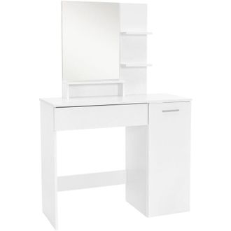 ML Design ML-Design Tavolo Mobile da Toeletta con Specchio 2 Ripiani e Cassetto Postazione Trucco Make-Up 90 x 38 x 138 cm Organizzatore Cosmetici Specchiera