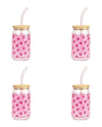 10 Strawberry Street Set Of 4 Twisted Gingham Strawberry Sippers