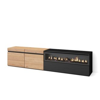 Skraut Home Skraut Home - Mueble Tv, Televisi&oacute;n, Muebles De Sal&oacute;n, Almacenaje, 200x45x35cm, Para Tv Hasta 80, Chimenea El&eacute;ctrica, Estilo Moderno, Roble Y Negro
