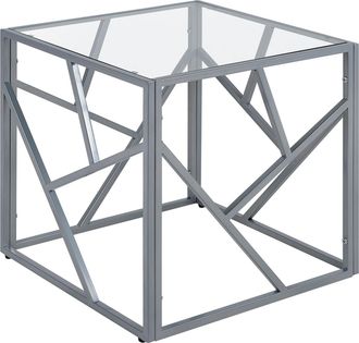 Beliani Beliani - Mesa Auxiliar Tapa De Cristal Transparente Marco De Metal Plateado Cubo 50 X 50 Cm Glam Moderno Orland