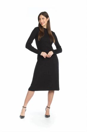 Papillon Ribbed Midi Fit & Flare Mock Neck Sweater Dress In Black