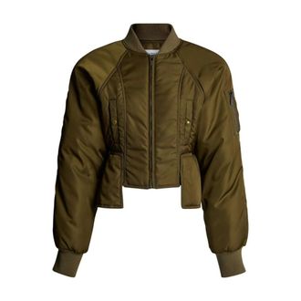 Balmain Chaqueta Bomber Corta con Pu&ntilde;os Exagerados - Jackets - Mujer - Verde - S