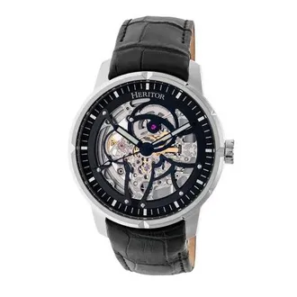 Heritor Ryder Skeleton Leather-Band Watch in Black/silver at Nordstrom