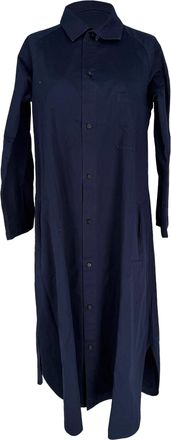 Yohji Yamamoto Ys by Yohji Yamamoto Button-Down Midi Shirt in Navy Blue Cotton
