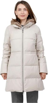 Duno Lichtgewicht wollen donsjack met afneembare slabbetje - Dames - Dons jassen - Beige - XL - Wol - Jassen