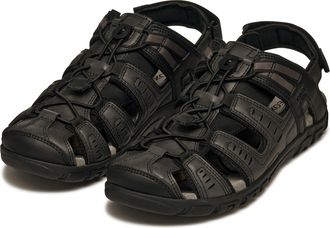 Geox Sandale GEOX UOMO SANDAL STRADA C, Herren, Gr. 39, braun (schwarz, braun), Lederimitat, Textil, Schuhe Sandale, Sommerschuh, Klettschuh, Outdoorsandal