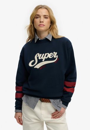 Superdry Sweatshirt SUPERDRY VARSITY SCRIPT LOOSE CREW, Damen, Gr. XL, richest navy, Sweatware, Obermaterial: 100% Baumwolle, bedruckt, relaxed fit normal, Run