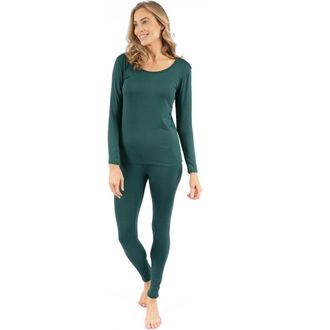 Leveret Womens Solid Thermal Pajama Set in Uniform Green at Nordstrom, Size X-Small