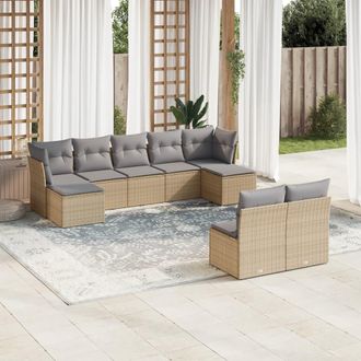 vidaXL Set De Sof&aacute;s De Jard&iacute;n 9 Pzas Con Cojines Rat&aacute;n Sint&eacute;tico Beige Vidaxl