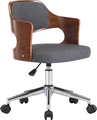 vidaXL Silla De Oficina Giratoria De Madera Curvada Y Tela Gris