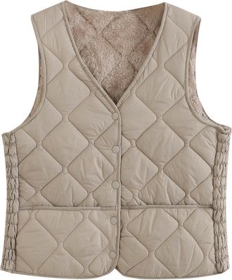 Generic Womens Gilets Lightweight Padded Body Warmer V-Neck Button Sleeveless Jacket with Pockets Fleece Lined Soft Gilet for Women Cozy Quilted Vest Tops Out
