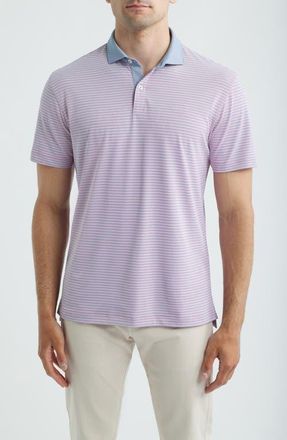 Johnnie-O Cruz Stripe Performance Jersey Polo in Palm Lake at Nordstrom, Size Xx-Large