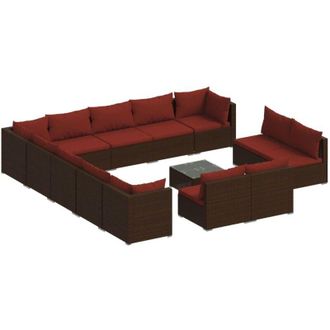vidaXL Set Muebles De Jard&iacute;n 14 Pzas Y Cojines Rat&aacute;n Sint&eacute;tico Marr&oacute;n Vidaxl