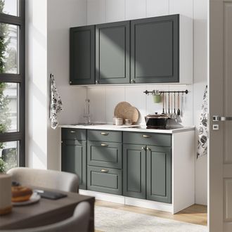 Vicco Cocina Para Solteros Fame-line, Verde Dorado Casa De Campo/blanco, 150 Cm, Et Antracita, Vicco