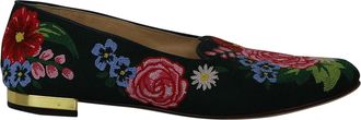 Charlotte Olympia Rose Garden Floral Embroidered Flats in Green Fabric