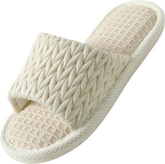 Generic White Womens Soft Linen Slippers, Comfortable and Lightweight, Slip-On Design, Ideal for Home Use and Relaxation, Breathable and Functional