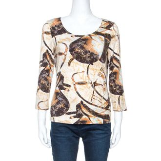 Escada Beige Jersey Saddle Print Long Sleeves Top