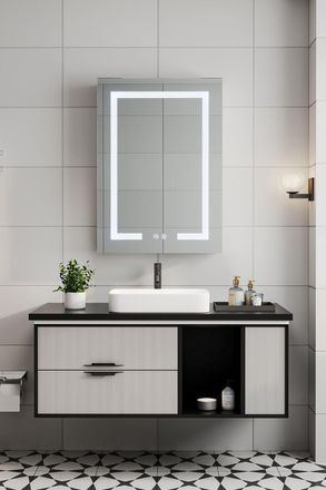 Living and Home Rectangular 1 Door LED Dimmable Mirror Storage Cabinet in White