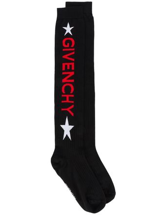Givenchy logo intarsia knee high socks - Zwart