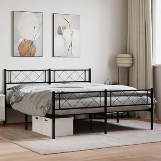 vidaXL Estructura Cama Sin Colch&oacute;n Con Estribo Metal Negro 140x190 Cm Vidaxl