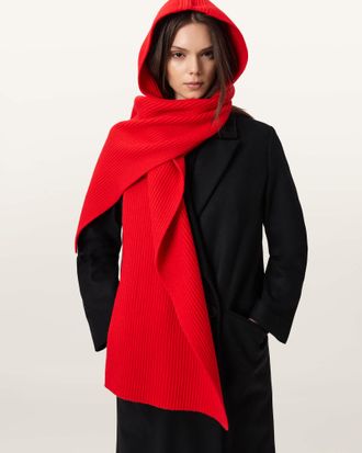 AllSaints Wool Wren Wool Hooded Scarf, Size: One Size