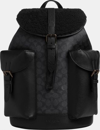 Coach Mens Warner Backpack in Signature Canvas with Shearling - Black - One Size