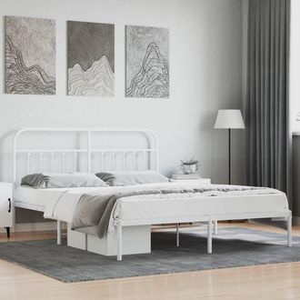 vidaXL Estructura Cama Sin Colch&oacute;n Con Cabecero Metal Blanco 180x200cm Vidaxl