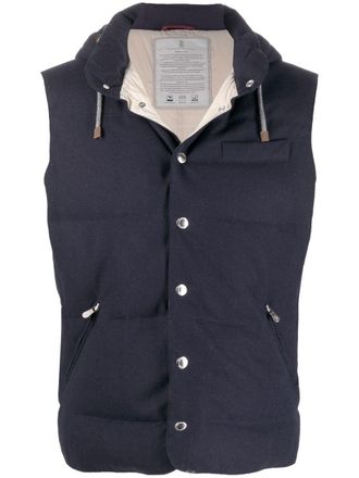 Brunello Cucinelli padded hooded sleeveless gilet - men - Wool/Silk/Nylon/Cotton/Cashmere/Feather Down - 4XL - Blue