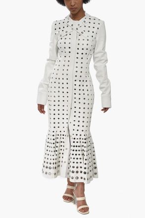 Off-white Vestito Midi EYELETS in Pelle con Cintura Off-White