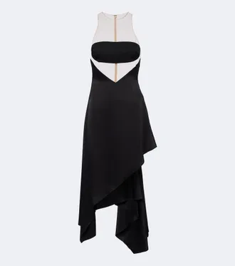 DAVID KOMA Asymmetric mesh-paneled midi dress