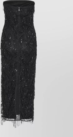Rotate strapless midi dress sequin fringe