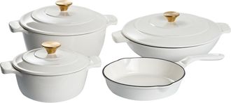 Beliani Bater&iacute;a De Cocina De 7 Piezas De Hierro Fundido Apto Para El Horno Compatible Con Todo Tipo De Placas Cocina Blanco Crema Ferrano